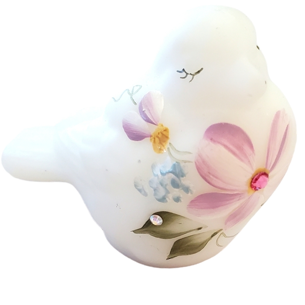 Fenton White Hand Painted Song Bird With Rhinestones 100 Year Anniversary - Picture 7 of 9